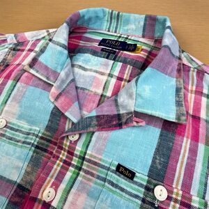 Polo Ralph Lauren Flannel Shirt Mens Small Loop Collar Plaid Chest Pockets